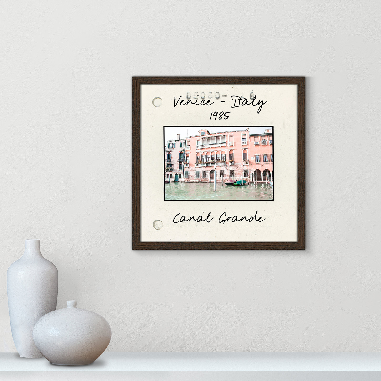 Venice, Italy - Grand Canal Print by Nan, 17" H x 17" W x 0.75" D, Walnut Single Picture Framed Paper