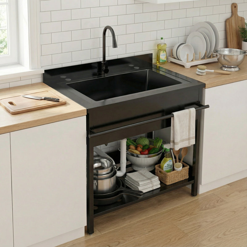Évier utilitaire autoportant de 45 po en acier inoxydable avec robinet coulissant chaud / froid, lavabos robustes pour atelier, salle de lavage, garage, serre, soins pour animaux de compagnie