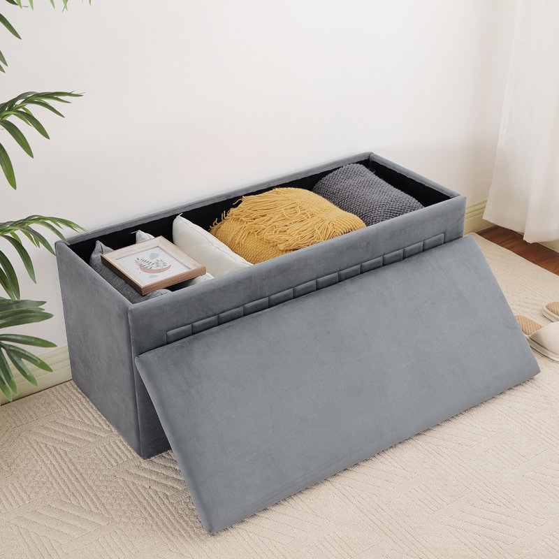 Upholstered 40" Lift Top Rectangle Storage Bench Bedroom Entryway Velvet Seating Ottoman, Gray