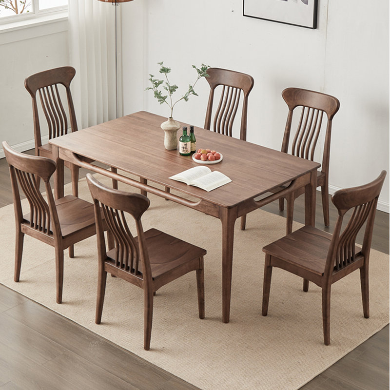 Dining Room Rectangular Simple Table 6 - Person Walnut Solid Wood Solid Wood Top Four Leg Dining Set