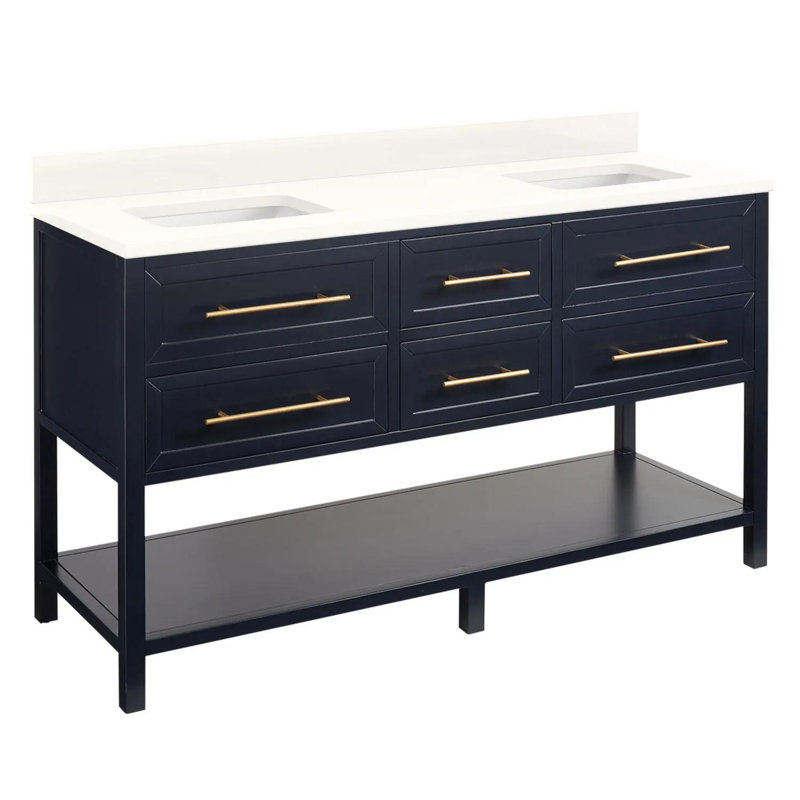 60" Robertson Double Bathroom Vanity Set with Rectangular Undermount Sinks, No Drillings, Midnight Navy Blue