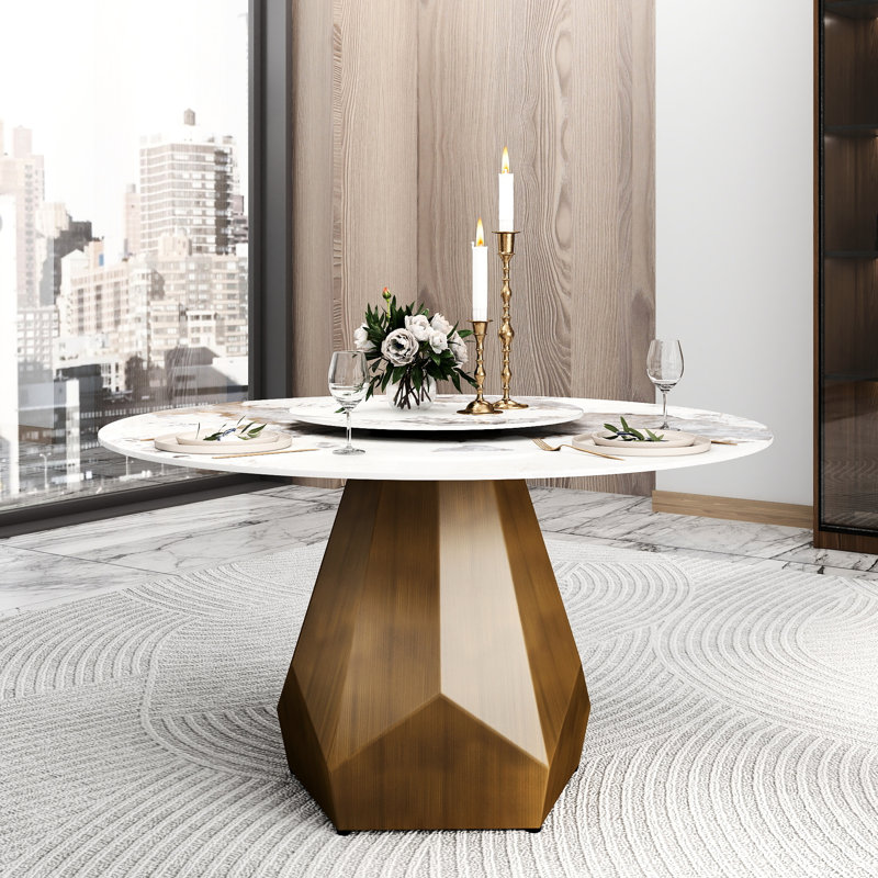 Table de salle à manger moderne blanche 53 po avec base en métal et base durable