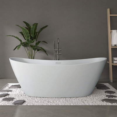 Fslefay 71''Acrylic Freestanding Modern Soaking  Bathtub with Overflow and Center Drain for Bathroom