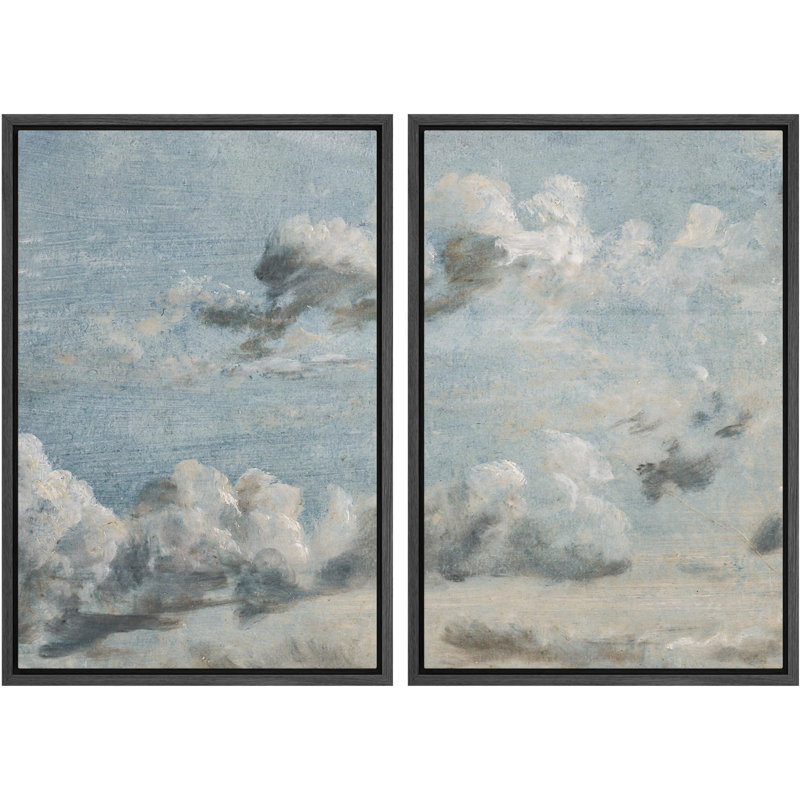 «Vaste Cloudscape Over Calm Sea Serene Oceanic Sky Nature Wilderness Illustration Decor Scenic» 2 pièces, Cadre blanc