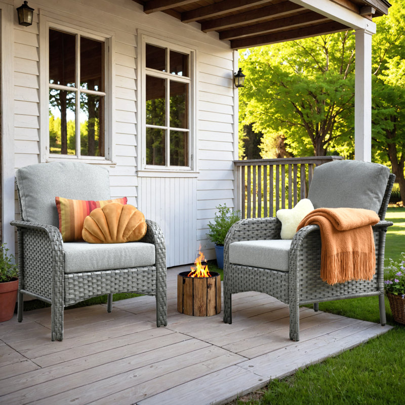 Rattan Patio Chair With Cushions (set Of 2), Gray