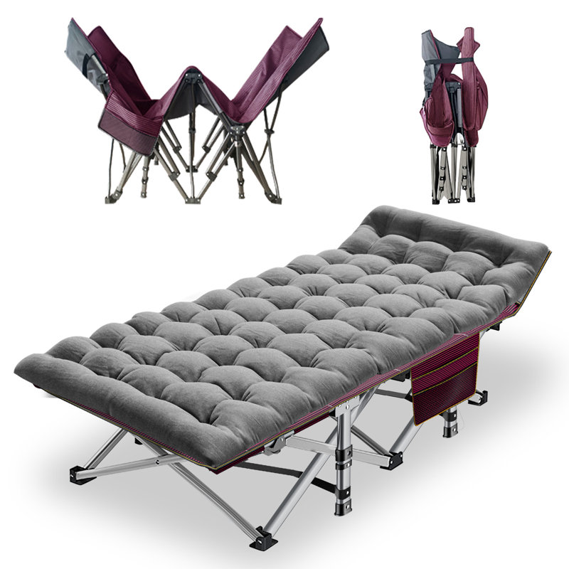 Pliant pour camper, lit robuste avec sac de transport, lit de camp portatif double couche Oxford, Rouge