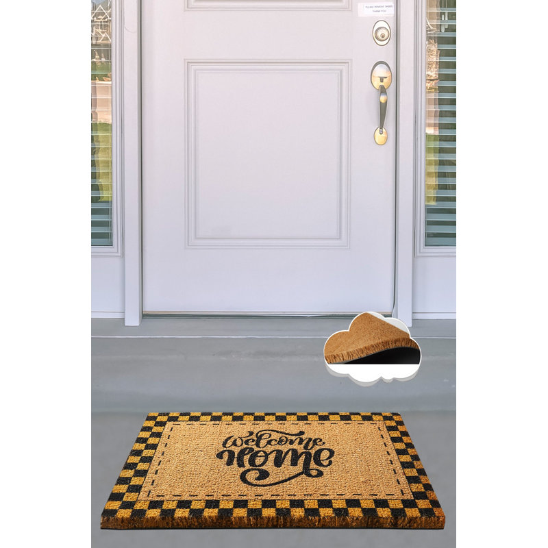 Paillasson 100% coco fait à la main, dessous antidérapant, 15,7 po x 23,6 po | Lavable à la machine à 86 ° F, durable et écologique, parfait pour les vestibules, design élégant pour la maison et le bureau