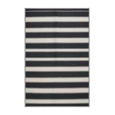 Washable Dark Gray White Striped Area Rug