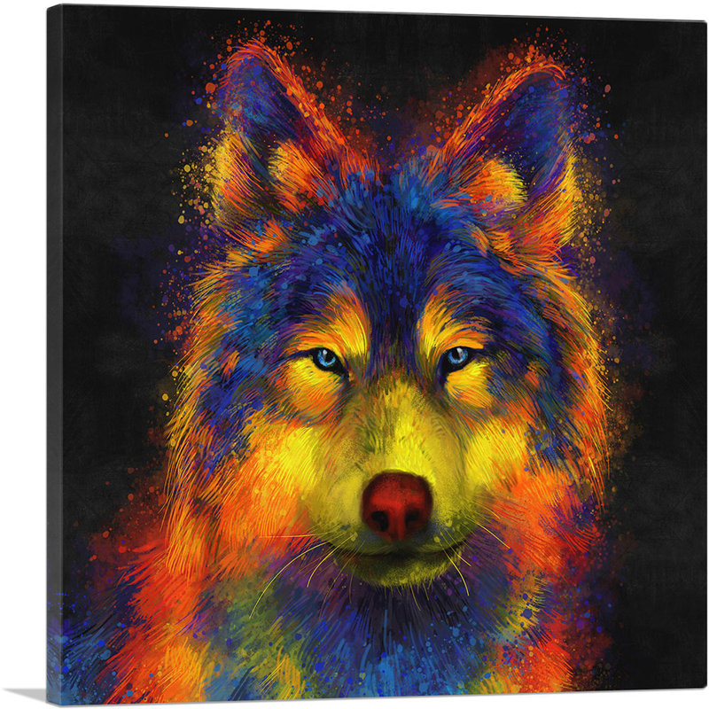 Loup gris, animal canin - impression sur toile tendue, H 26 po x l 26 po x P 0,75 po