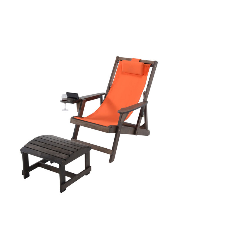 Elshad Folding Beach Chair, Dark Brown, Orange