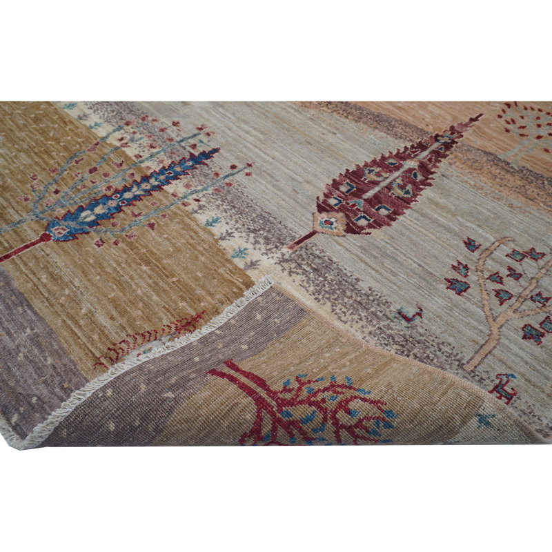 Tapis chameau et multicolore noué à la main de haute qualité