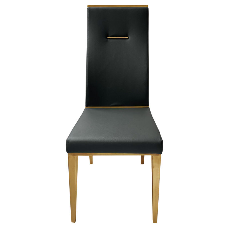 Faux Leather Upholstered Dining Chair with Stainless Steel Base, Black, Gold