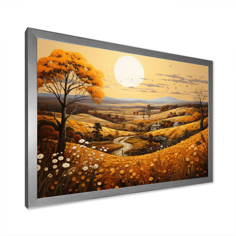 Farm Farm Harvest Pointillism VI - reproduction, Cadre simple argenté, H 12 po x l 20 po x P 1 po