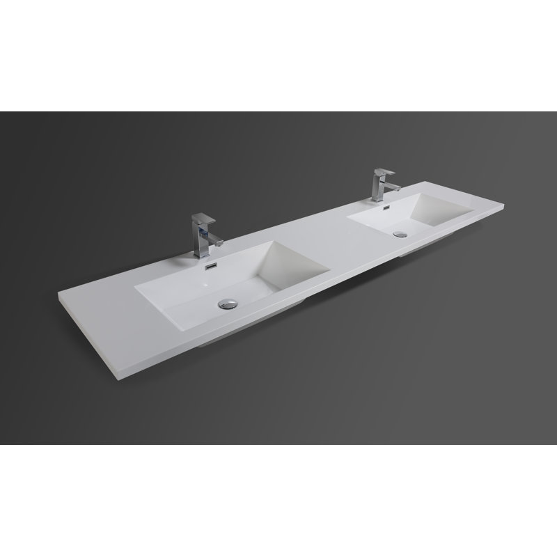 Plateau de meuble-lavabo double 83 po en blanc avec lavabo