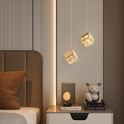 2 Modern Crystal Pendant Lights for Restaurant, LED, Dimmable Pendant Lights, Bedside Kitchen Island, foyer, Corridor, Staircase, Golden Color