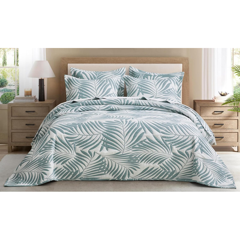 5-Piece Oversized Jacquard Matelasse Leaf Damask Bedspread Set, Oversized King Coverlet + 4 King Shams