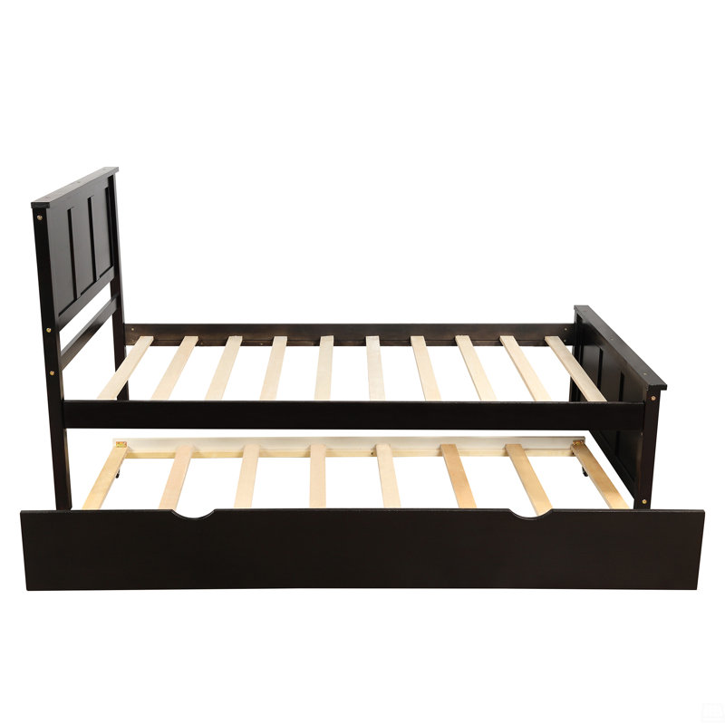 Lit plateforme avec lit gigogne simple, structure de taille simple, Espresso