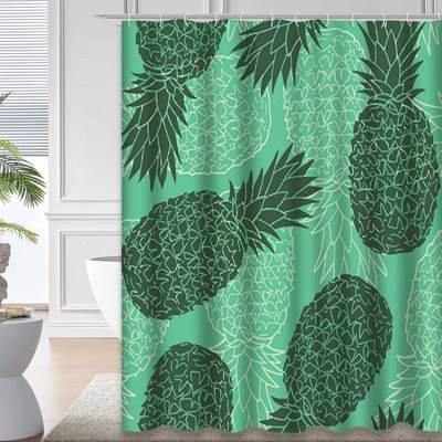 Rideau de douche imperméable à motif floral avec ananas et 12 crochets