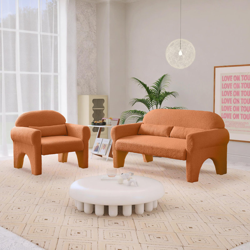 Canapé et fauteuil d'appoint 2 pièces Nisaiah, Mélange de polyester orange
