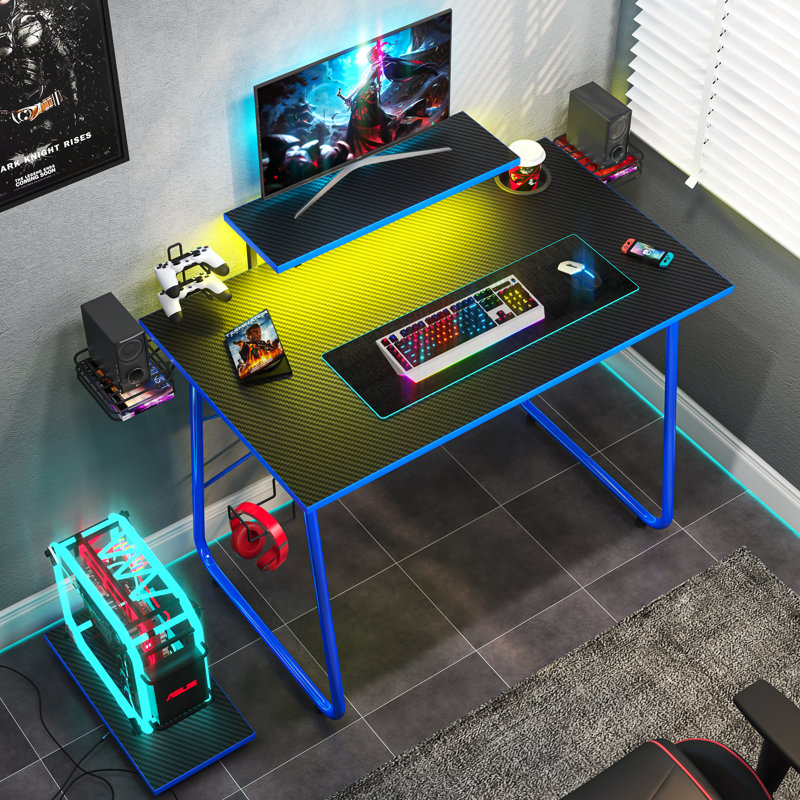 Granger Metal Base Computer Desk, Carbon Fiber Black/Blue
