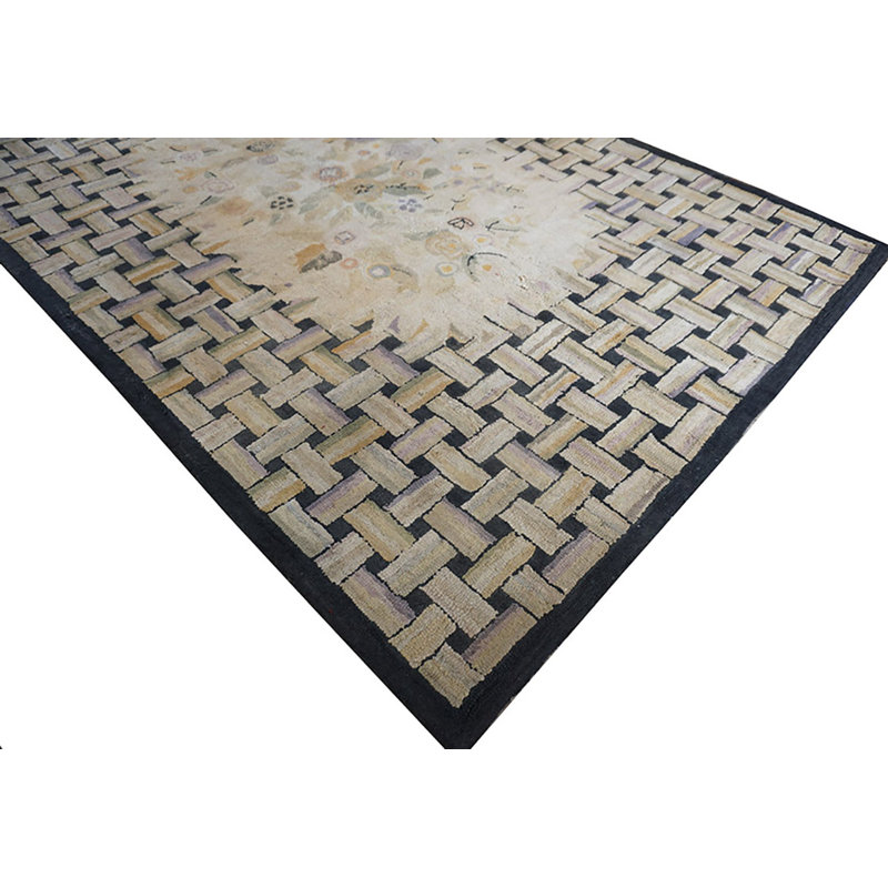 Tapis blanc crème en laine American Hooked
