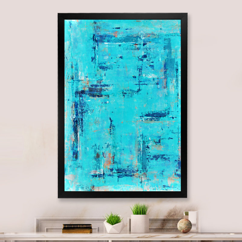 «Turquoise Meets Orange Abstract Art», art mural moderne et contemporain sur toile, Cadre photo noir