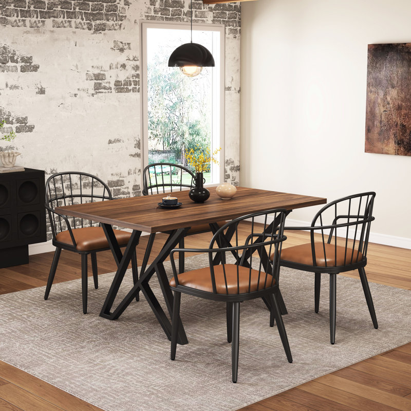 Table de salle à manger en métal avec pieds en noyer pour cuisine et espaces