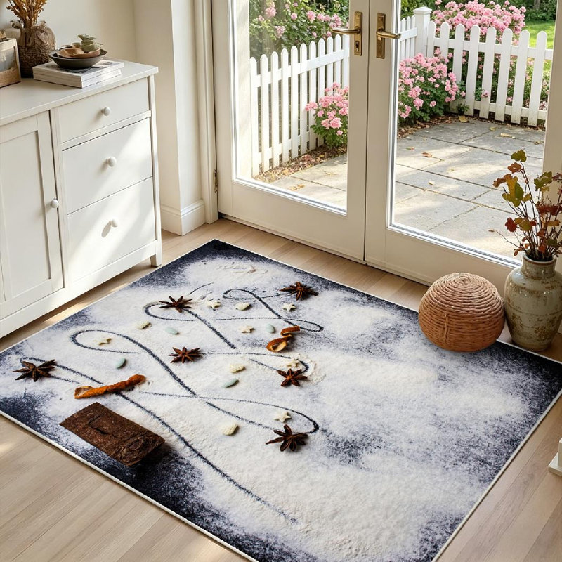 Tapis d'intérieur orange lavable à la machine, motif sapin de Noël, en farine, Rectangle 55 po x 79 po