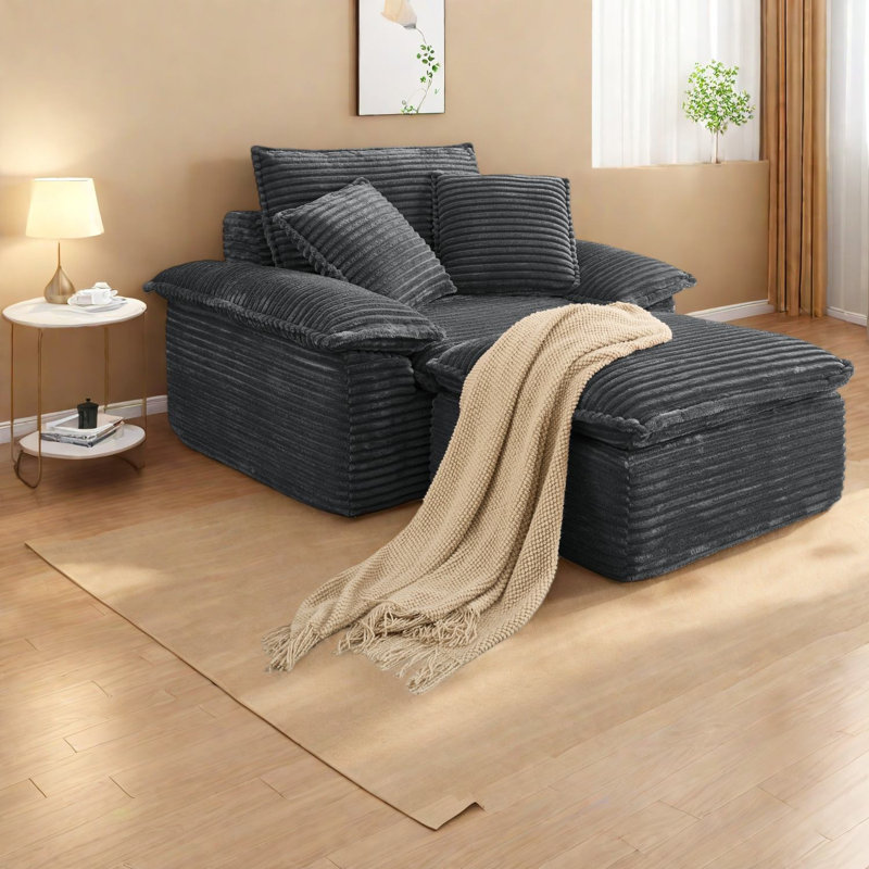 Chaise modulaire à compression, chaise spacieuse moderne en velours côtelé gris pour la maison