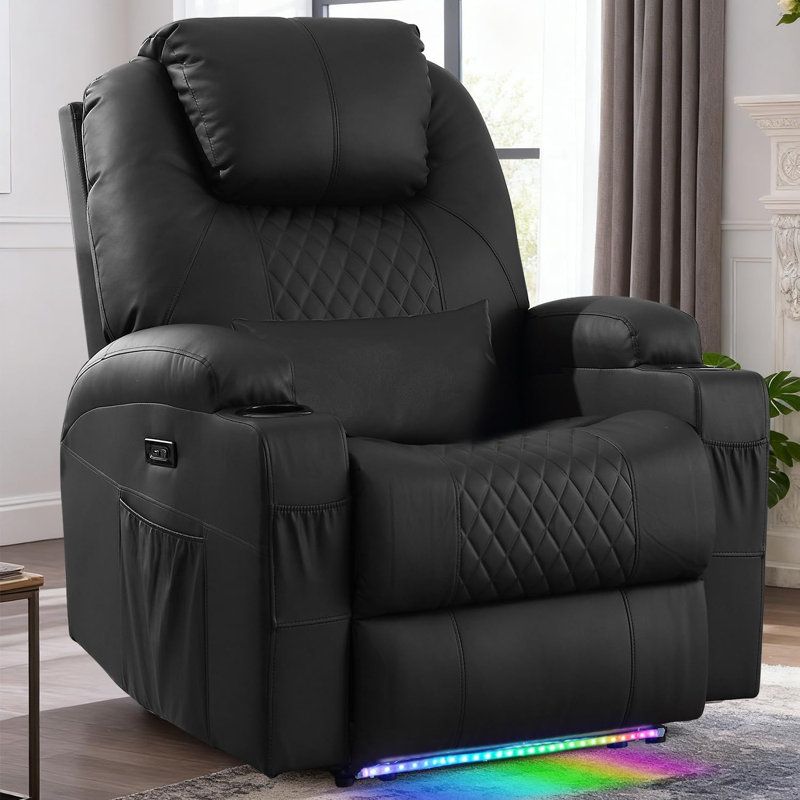 Power Recliner Chair with Heat and Massage for Adults - Home Theater Seating with LED Lights,Cup Holders,Side Pocket,USB Port - Recliner Sofa for Living Room