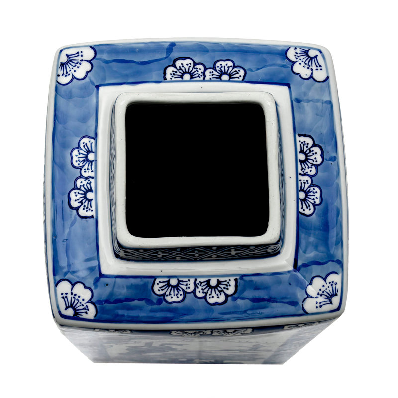 20" Blue & White Square Fu Dog Jar
