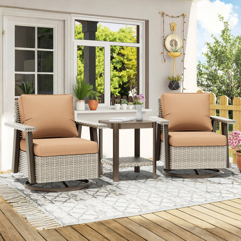 Creal Comfortable Patio Furniture Chair And Table Set, 2, Tan