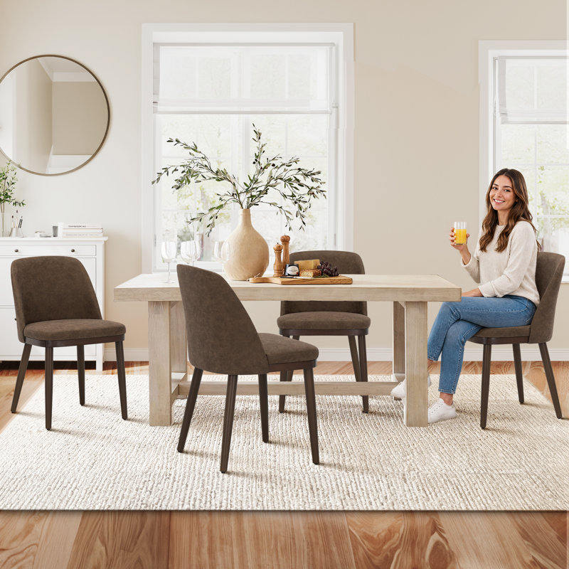 Chaise rembourrée moderne en tissu compact avec pieds en bois massif, dossier ergonomique incurvé, assemblage facile