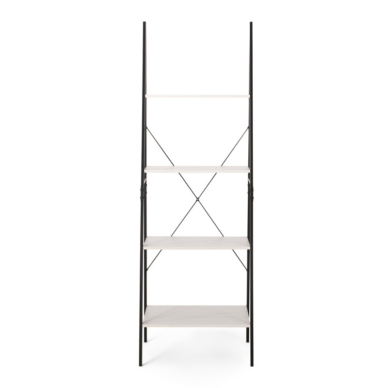 Bibliothèque à échelle en fer H 71,5 "x l 23,6" x P 19,6 ", Blanc