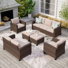 Salem 9 - Person Outdoor Wicker Patio Conversation Furniture Set with Fire Pit Table