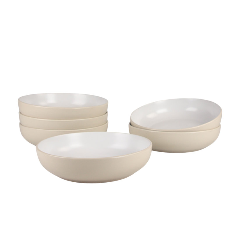 Coupe deux tons 8,5 po / 36 oz Ensemble de 6 bols à dîner, bleu / blanc, Brun clair / Blanc