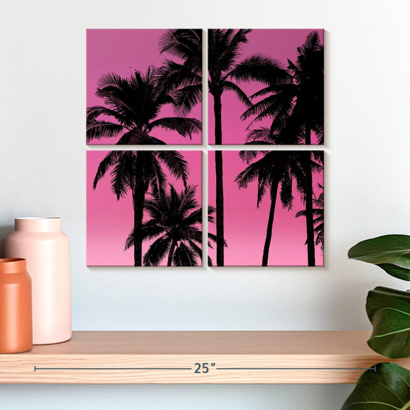Gillard Palms noir sur rose I, H 18 po x l 18 po