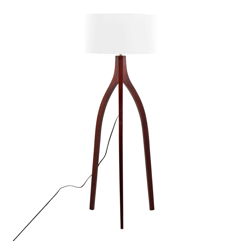 Lampe sur pied contemporaine en bois avec abat-jour en lin Wishbone, Noyer