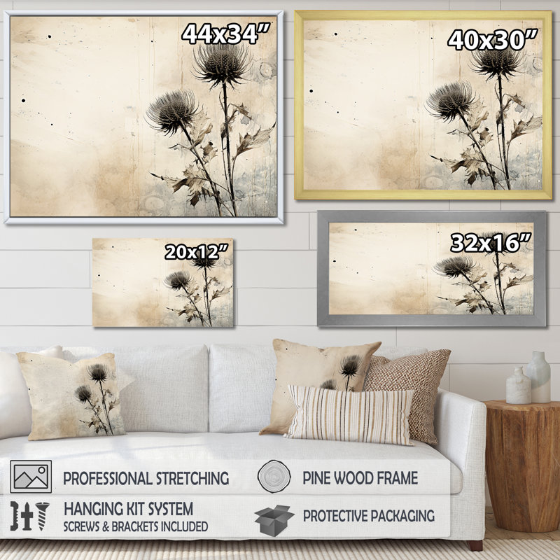 Minimalisme chardon sur toile, Cadre photo blanc, H 12 po x l 20 po x P 1 po
