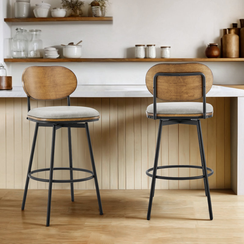 Tabouret pivotant et en métal Avriel, Gris sableux, 2, Tabouret de comptoir avec siège d'une hauteur de 