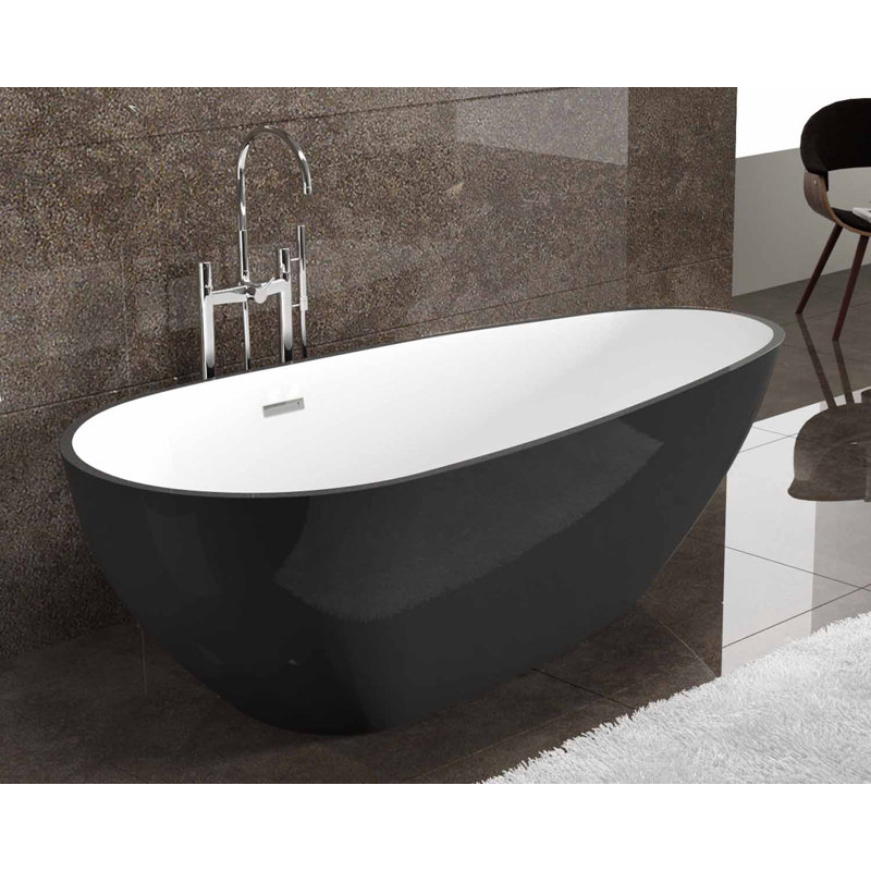 62'' x 28'' Freestanding Soaking Acrylic Bathtub, Black