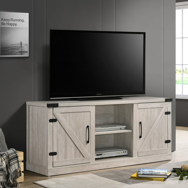 Salma Dusty Gray 58" Wide TV Stand with 2 Open Shelves and 2 Cabinets, Gray