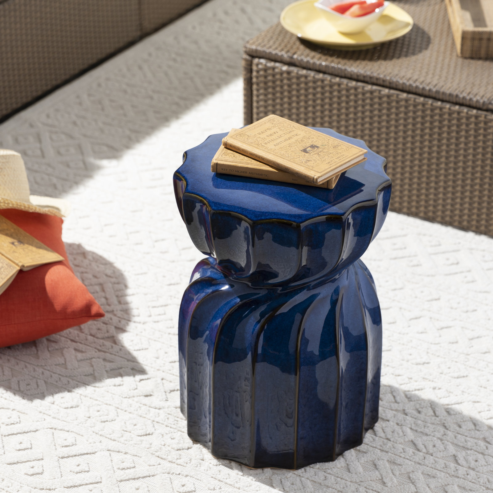 Stonesfield Ceramic Accent Stool, Blue