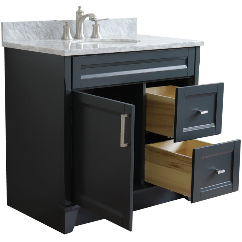 Amedea 37'' Single Bathroom Vanity with Top, Dark Gray, White Carrara Marble