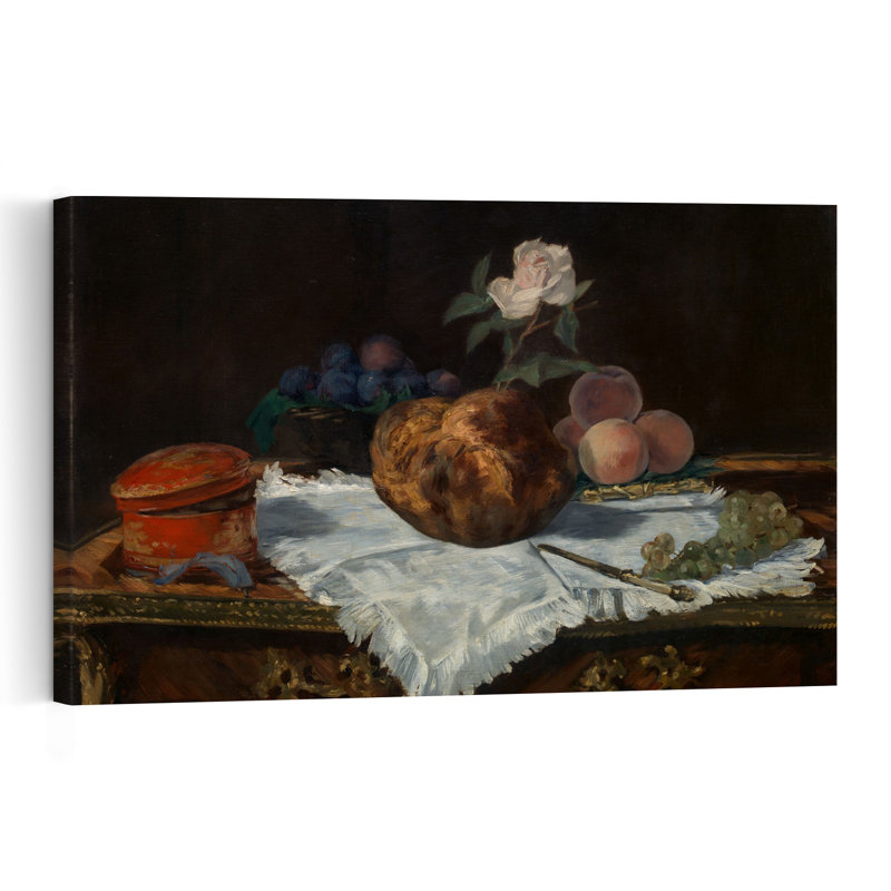 " The Brioche, 1870 Impressionist Abstract Contemporary Rose Flower Fruit Wall Art Print " by Edouard Manet