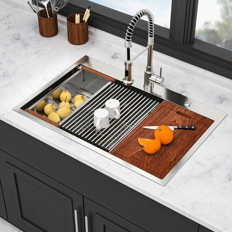 36"X22"X10" Double Bowl  60/40  Topmount Kitchen Sink In 16 Gauge T304 Stainless Steel With Brushed Nickel, X - Shaped Water Flow For Quick Drain, R10 Rounded Corner, Coating To Avoid Condensation,