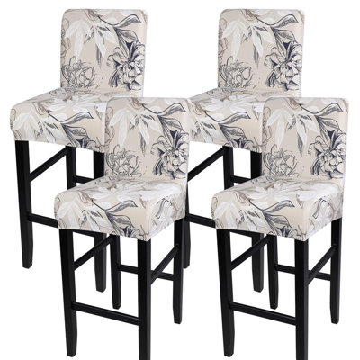 Bar Stool Covers Set of 4, Stretch Washable Barstool Seat Covers, Counter Height Chair Covers for Kitchen Dining Room Cafe (Beige and Blue Flower)