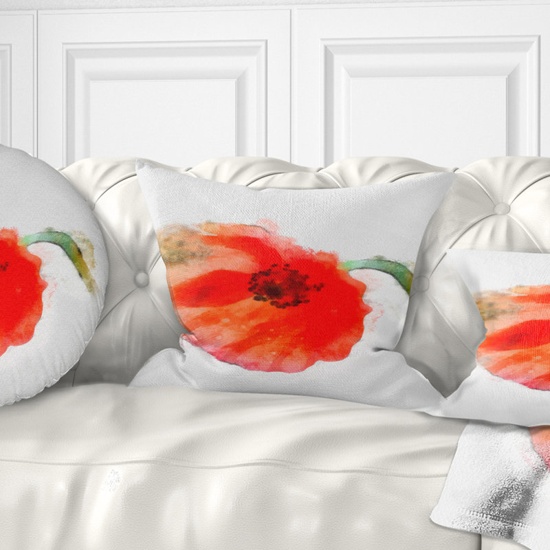 Grand coussin coquelicot rouge sur fond blanc - imprimé floral, 16 po x 1 po, Carré