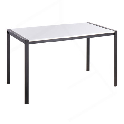 Table de salle à manger contemporaine Fuji en métal noir avec plateau en bois blanc par Lumisource
