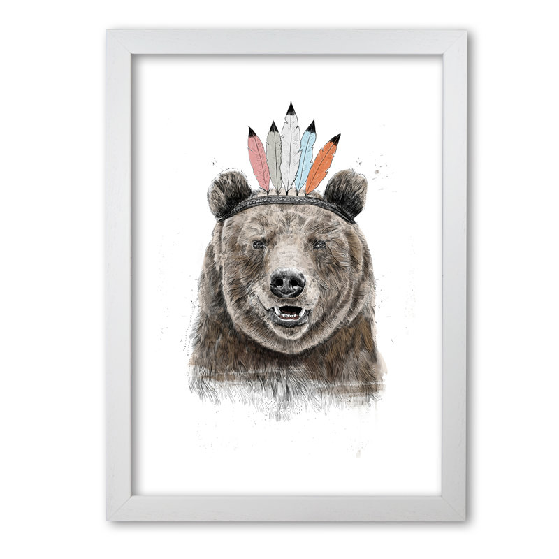 Festival Bear 1 Piece Wall Art, 59.4 cm H x 42 cm W x 5 cm D, White Grain